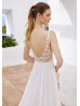 Scoop Neck Ivory Lace Chiffon Flowing Summer Wedding Dress